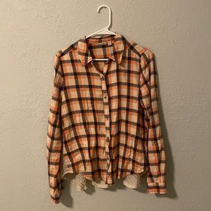 Long sleeve shirt, brand Holding Horses, size 10. Pink plaid w/ decorative back